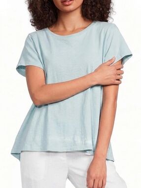 Eileen Fisher Organic Cotton Crewneck Slub T-shirt Short Sleeves Blue Size XL